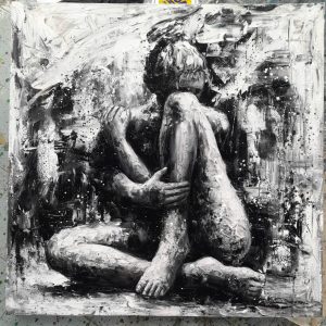 Black and White Siting Lady Abstract