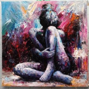 Siting Lady in colorful background Abstract