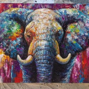 Elephant on rainbow background
