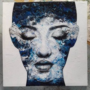 Blue and White Lady Face Abstract