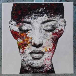 Red, Black, and White Lady Face Abstract