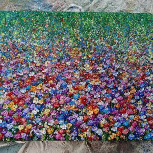 Colorful flower garden in green background